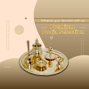Golden pooja items on a silver tray