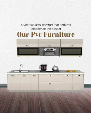 Elegant PVC kitchen cabinets and countertops with appliances