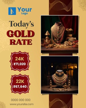Gold price update with 24K and 22K rates and jewelry display