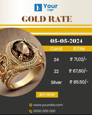 Gold rate information with a featured gold ring and price details.