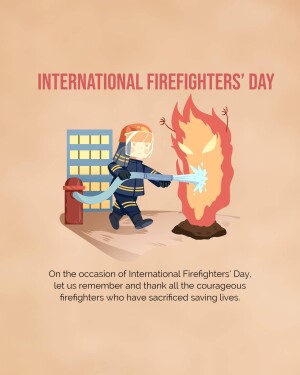 Cartoon illustration of a firefighter extinguishing a fire.