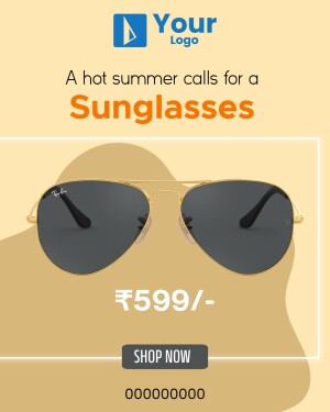 Image of sunglasses with price and shop now button
