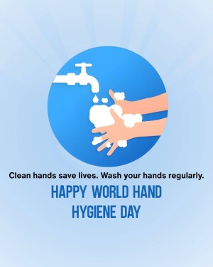 Illustration of hands being washed under a faucet with soap, promoting hand hygiene.