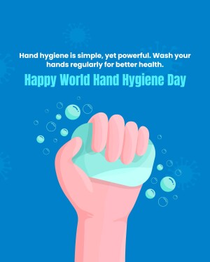 Illustration of a hand washing with soap and bubbles for World Hand Hygiene Day.