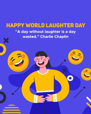 Illustration celebrating World Laughter Day with a smiling person and emojis.
