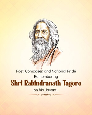 Portrait of Rabindranath Tagore with text commemorating his birth anniversary