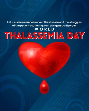 Image promoting awareness for World Thalassemia Day with a heart and globe illustration.