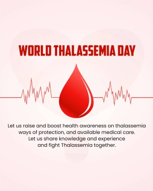 World Thalassemia Day poster with a heart and blood drop
