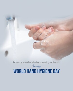 Hands being washed under a faucet with text promoting hand hygiene.