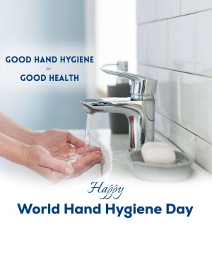 Hands under a running faucet with soap, promoting hand hygiene.