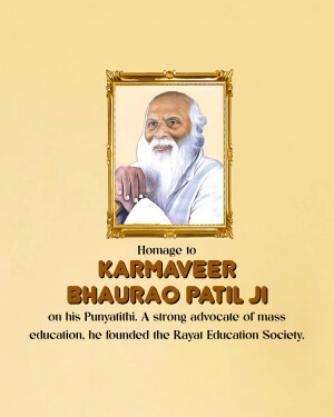 Portrait of Karmaveer Bhaurao Patil in a frame with text honoring his legacy.
