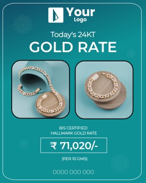 Image displaying the current 24KT gold rate with gold jewelry.