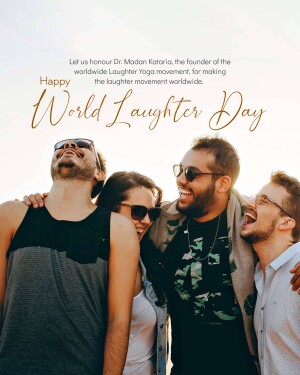 Group of friends laughing and celebrating World Laughter Day