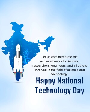 India map with a rocket launch and text celebrating National Technology Day