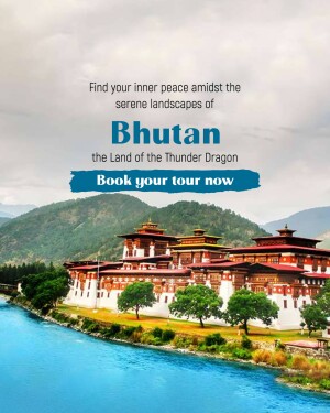 Scenic view of a Bhutanese monastery with mountains and a river.