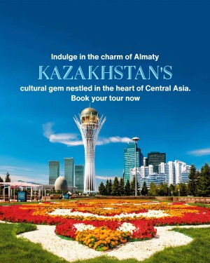 Kok Tobe Tower in Almaty, Kazakhstan surrounded by flowerbeds