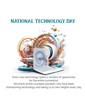 National Technology Day graphic with laptop and abstract design