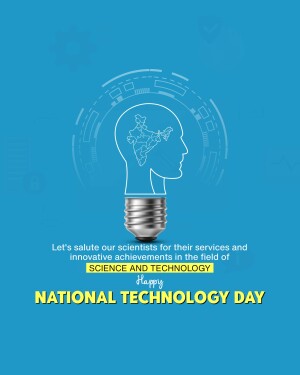 Illustration of a human head shaped like a lightbulb with the map of India inside, celebrating National Technology Day.