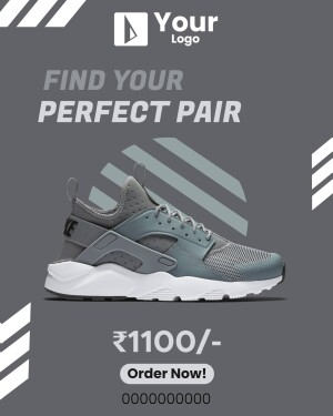 Image of grey Nike Huarache sneakers with price and call to action.