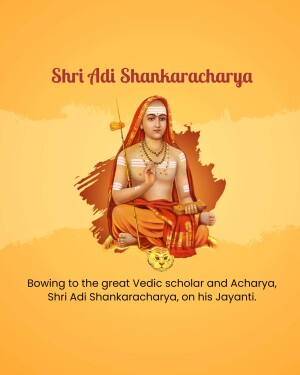 Image of Shri Adi Shankaracharya with text honoring his Jayanti
