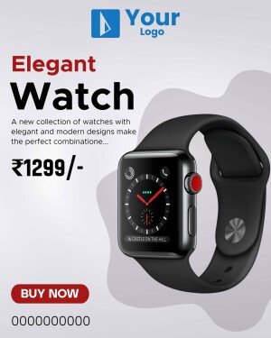 Black smartwatch with red crown and black band, promotional image