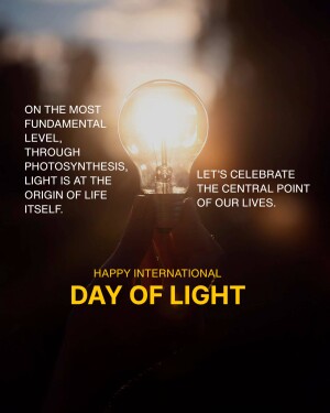 Glowing light bulb with text celebrating International Day of Light
