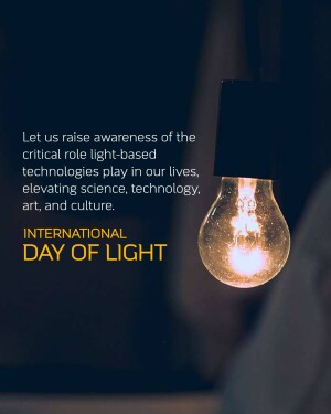 Glowing light bulb with text promoting International Day of Light
