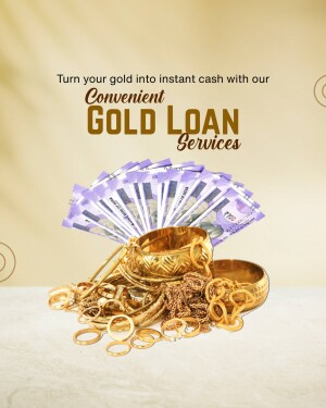 Image depicting gold jewelry and Indian currency promoting a gold loan service.