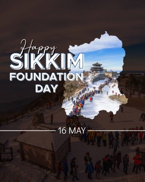 Sikkim Foundation Day celebration image with a silhouette of the state and a scenic view.