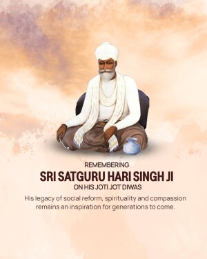 Portrait of Guru Harigobind Sahib Ji with text commemorating his Jot Jot Diwas