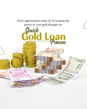 Image depicting gold coins and Indian currency promoting a quick gold loan process.