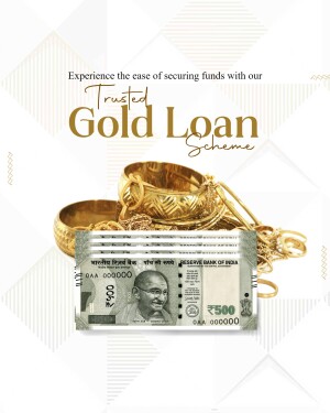 Image depicting gold jewelry and Indian currency promoting a gold loan scheme.