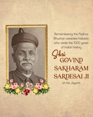 Portrait of Shri Govind Sakharam Sardesai Ji with floral decoration