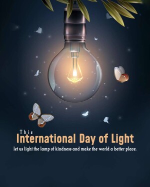 Light bulb with butterflies and text celebrating International Day of Light