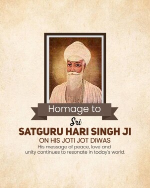 Portrait of Satguru Hari Singh Ji with a tribute message