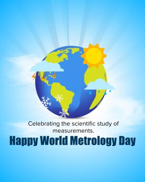 Illustration of Earth with sun, clouds, and snowflakes, celebrating World Metrology Day.