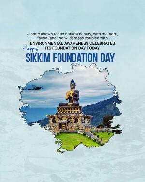 Sikkim Foundation Day celebration with a Buddha statue and map