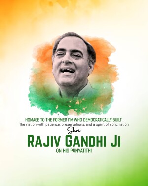 Portrait of Rajiv Gandhi with Indian flag colors