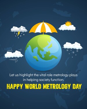 Illustration of Earth protected by an umbrella from weather elements, celebrating World Metrology Day.