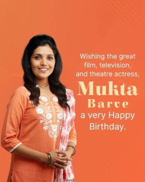 Portrait of Mukta Barve with birthday greeting