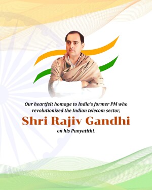 Portrait of Rajiv Gandhi with Indian flag background