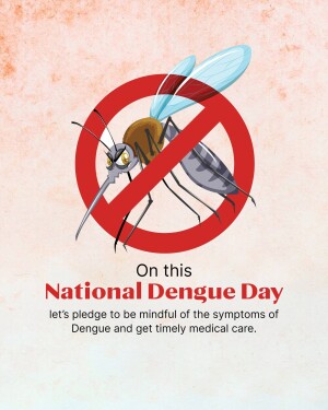 Illustration of a mosquito with a red prohibition sign over it, promoting National Dengue Day awareness.