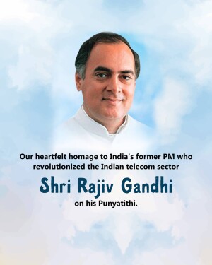 Portrait of Shri Rajiv Gandhi with a tribute message
