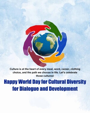 Hands of different colors surrounding the Earth with text celebrating Cultural Diversity