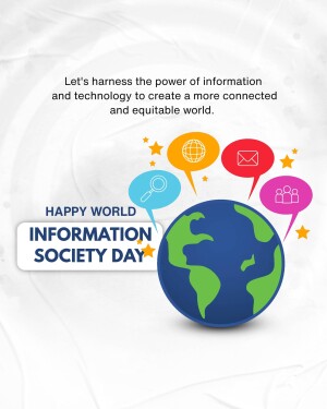 Illustration of a globe surrounded by communication icons and speech bubbles, celebrating World Information Society Day.