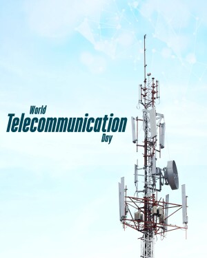 Image of a cell tower with the text 'World Telecommunication Day'