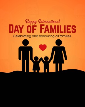Illustration of a family holding hands with a heart between them, celebrating International Day of Families.