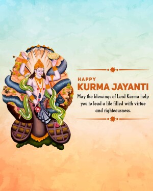 Illustration of Lord Kurma with a snake and blessings for a virtuous life