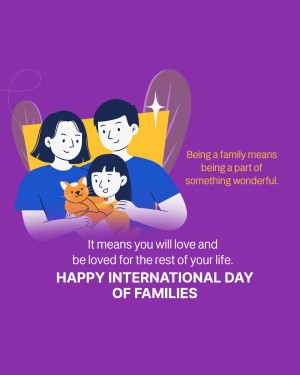 Illustration of a family with two cats, celebrating International Day of Families.