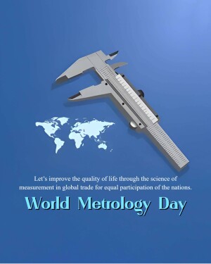 Illustration of a caliper over a world map with text celebrating World Metrology Day.